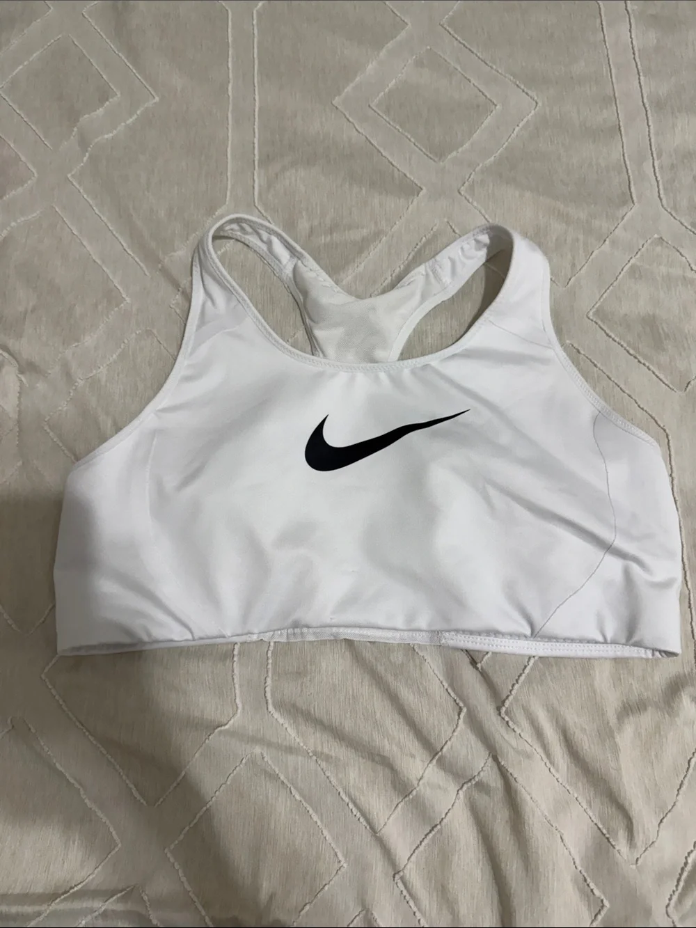 Nike White Racerback Sports Bra with Black Logo